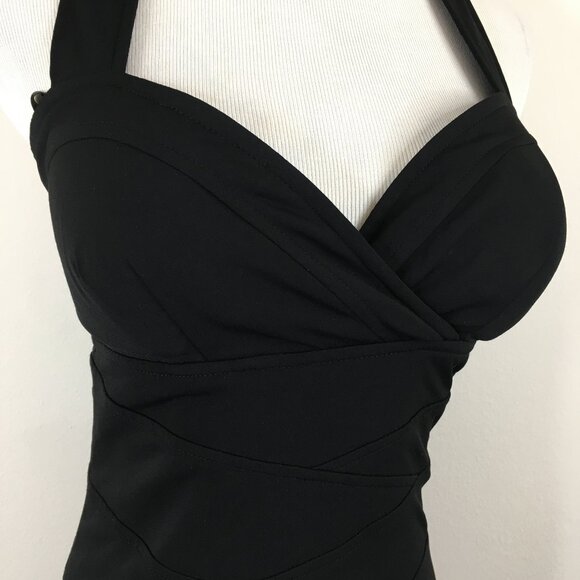 Vintage BCBGMAXAZRIA Paris Black Stretchy Layered Fitted Halter Dress - Picture 7 of 10
